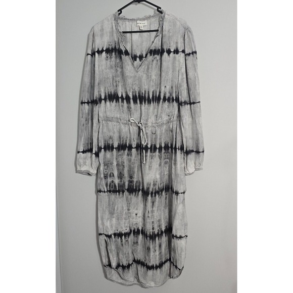 cloth & stone Dresses & Skirts - Cloth & Stone Dress Womens Large Gray Tie Dyed Maxi Long Sleeve Drawstring Waist